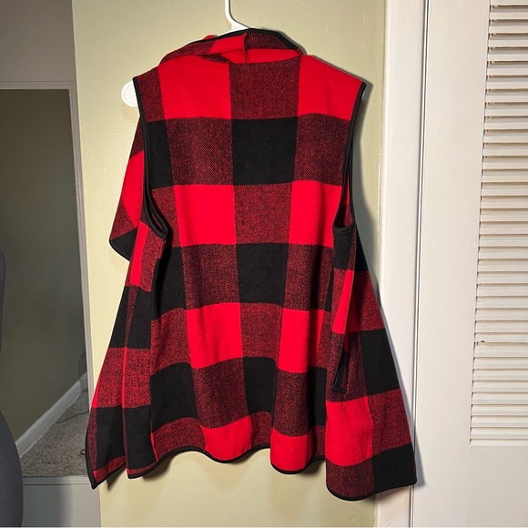Yacun Sleeveless Waterfall Vest Red Black Buffalo Plaid L - Picture 5 of 9